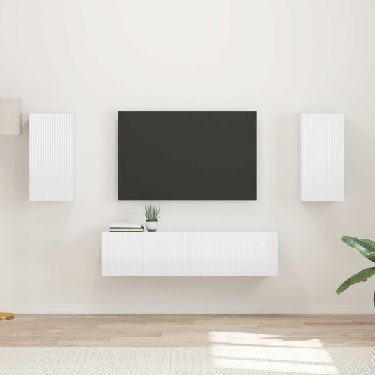 TV benksett 4 pcs Høyglanset hvit Konstruert tre TV benksett 4 pcs Høyglanset hvit Konstruert tre