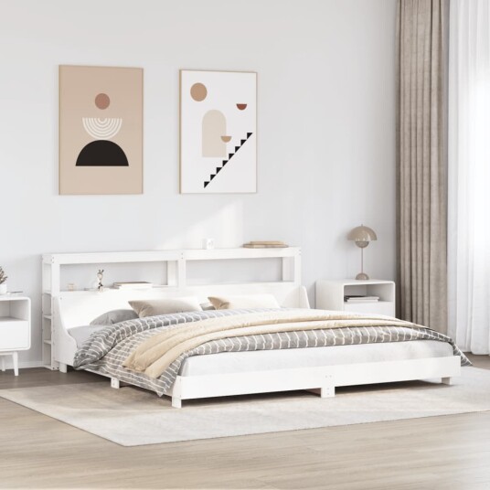 Sengeramme med madrass hvit 200x200 cm heltre furu 3306409
