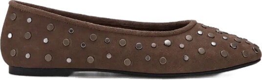 Mango Teen Studded Leather Ballet Flats   LT PASTEL BROWN   39