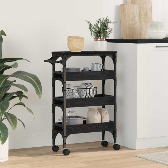 vidaXL Kjøkkenvogn Svart Eik 53 x 20 x 76 cm Konstruert tre