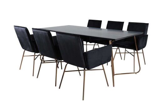 Venture Design Petra & Petra spisegruppe Svart/svart 6 stoler & bord 190 x 90 cm