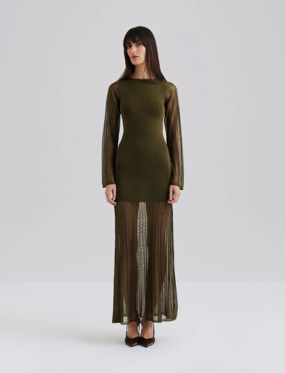 Malina Haisley Sheer Knitted Maxi Dress - Khaki green - XL