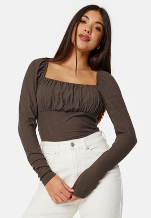 BUBBLEROOM Neija Square Neck Top Brown L