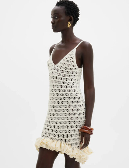 Malina Nelle Pointelle Ruffled Mini Dress Cream XS Malina Nelle Pointelle Ruffled Mini Dress Cream XS