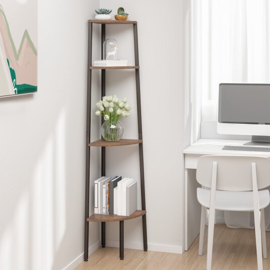 vidaXL Hj?rnehylle 4 etasjer m?rkebrun og svart 45,5x31,5x150 cm vidaXL Hj?rnehylle 4 etasjer m?rkebrun og svart 45,5x31,5x150 cm