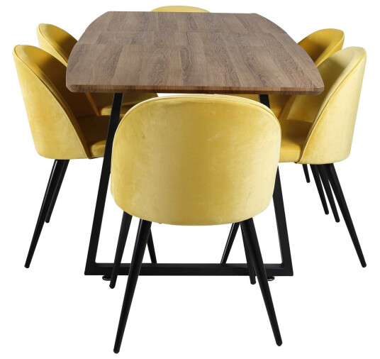 Venture Design Inca & Velvet spisegruppe Natur/gul 6 st stoler & bord 160 x 85 cm