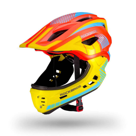 Rockbros TT-32SOYB-S children"s bicycle helmet with detachable chinbar size S - yellow-orange
