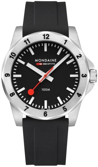 Mondaine Herreklokke MSN.42120.RB Numeri Sort/Gummi Ø42 mm