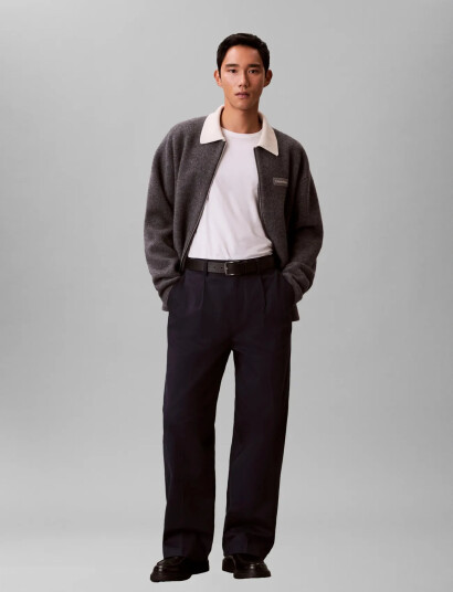Calvin Klein Ls Boiled 100% Merino Contrast C - Grey - M