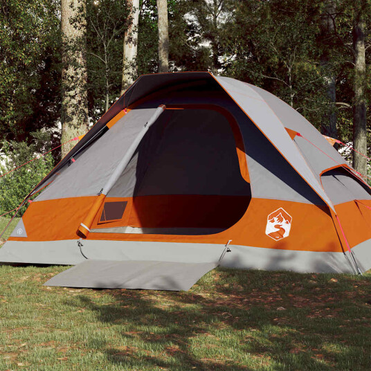 Kuppeltelt for camping 4 personer grå og oransje vanntett