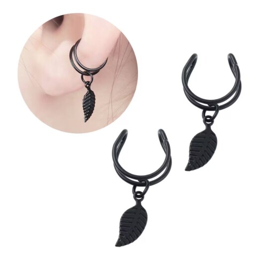 2-pack falske helix piercing ører ørepynt mansjett med vår svart