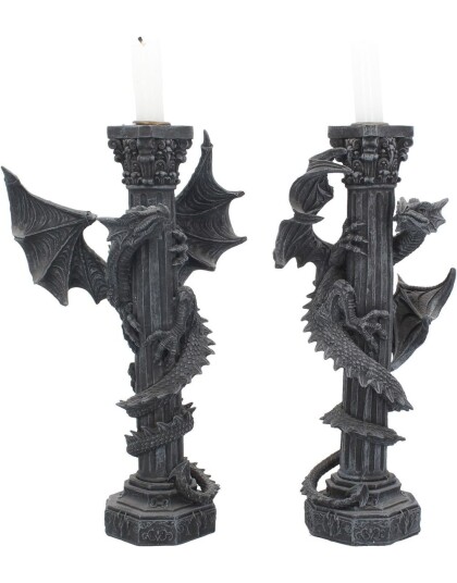 Nemesis Now Guardians of the Light 2 stk Drage Lysestaker 28 cm NEM2842