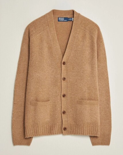 Polo Ralph Lauren Wool/Cashmere Patch Cardigan Crouton Tan Heather