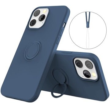iPhone 13 Pro Max Liquid Silikondeksel med Ringholder Blå