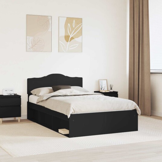 Sengestamme med hodegjerde Svart 120 x 200 cm Massiv furu Sengestamme med hodegjerde Svart 120 x 200 cm Massiv furu