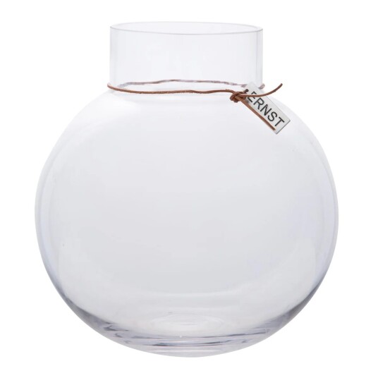 Ernst Rund Lysestake H10cm i Klar Glass med Lærbånd Ernst Rund Lysestake H10cm i Klar Glass med Lærbånd