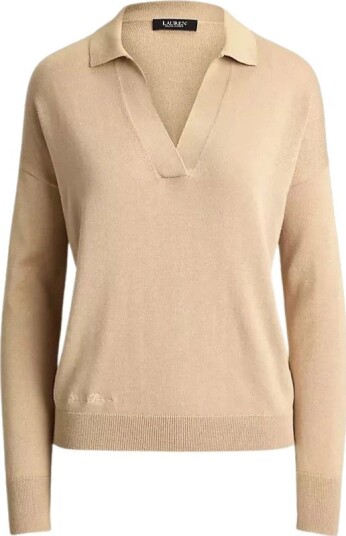 Lauren Ralph Lauren Cotton Modal Polo Sweater Beige S