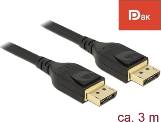 Delock 8K 60 Hz DisplayPort Kabel 3m Sertifisert Svart