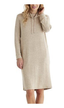 Damella Knitted Long Sleeve Lounge Dress Beige Medium Dame