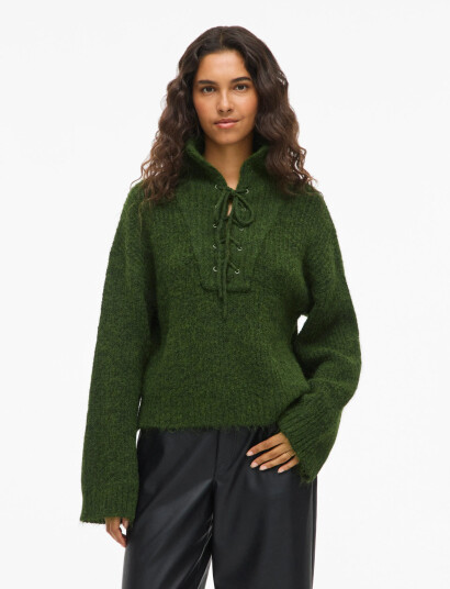 Vila Vigleeba High Neck L/S Rib Knit Top - Green - L
