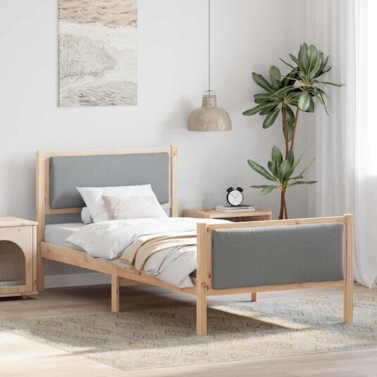 Sengestamme med hodegjerde Lysegrå 90 x 200 cm stoff