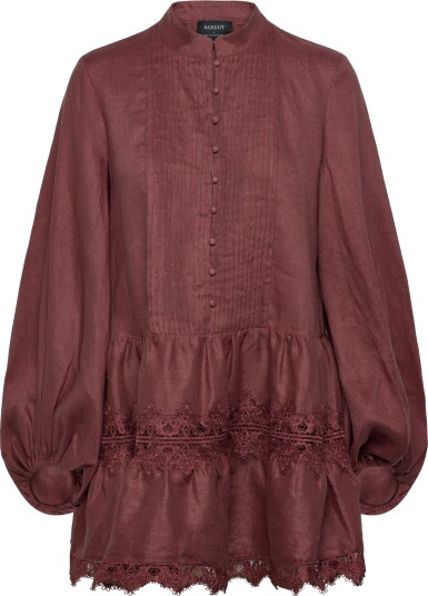 Bardot Antonia Lace Trim Mini Dress   Burgundy   M