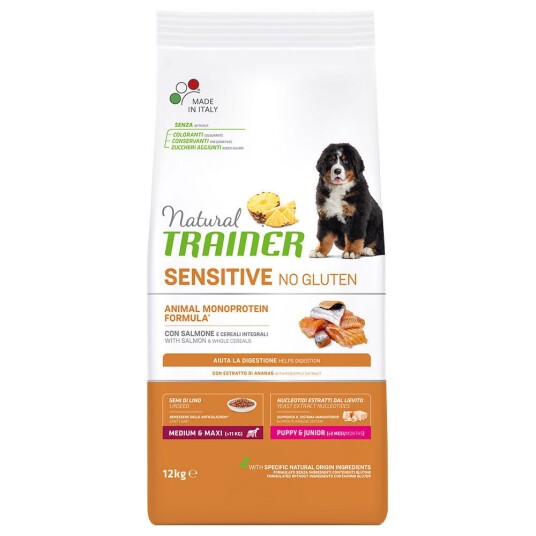 Trainer Natural Sensitive No Gluten Puppy & Junior Medium/Maxi Med Laks 12 kg