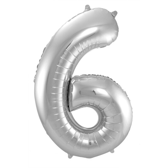6-formet tallfolieballong (sølv, 86 cm) 6-formet tallfolieballong (sølv, 86 cm)
