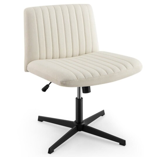 Stol med korsben uten armlener svingstol med bred sete skrivebordsstol beige