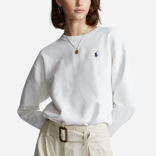 Ralph Lauren Fleece Pullover - White Hvit M