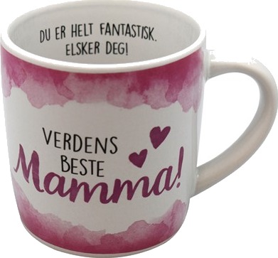 Verdens Beste Mamma Hvitt og Rosa Krus med Tekst Verdens Beste Mamma Hvitt og Rosa Krus med Tekst