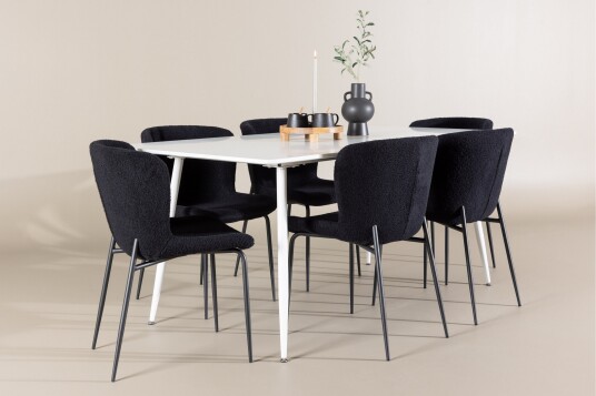 Venture Home Silar Spisegruppe 180 cm Rektangulær med 6 Modesto stoler Hvid/Sort