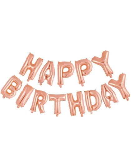 Happy Birthday Rosegullfarget Ballong Banner 41 cm Happy Birthday Rosegullfarget Ballong Banner 41 cm