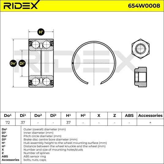 RIDEX 654W0008 Hjullager