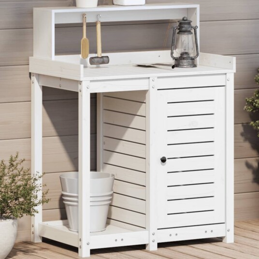 Pottebord med hyller hvit 82,5x50x109,5 cm heltre furu Pottebord med hyller hvit 82,5x50x109,5 cm heltre furu