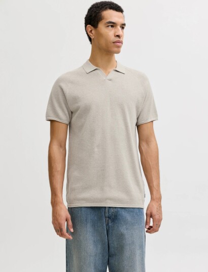 Jack & Jones Jjhill Knit Split Neck Ss26 Beige L