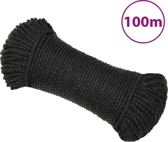 Arbeidstau svart 8 mm 100 m polypropylen