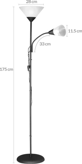 Gulvlampe med justerbar lesearm – svart 175x28cm Gulvlampe med justerbar lesearm – svart 175x28cm