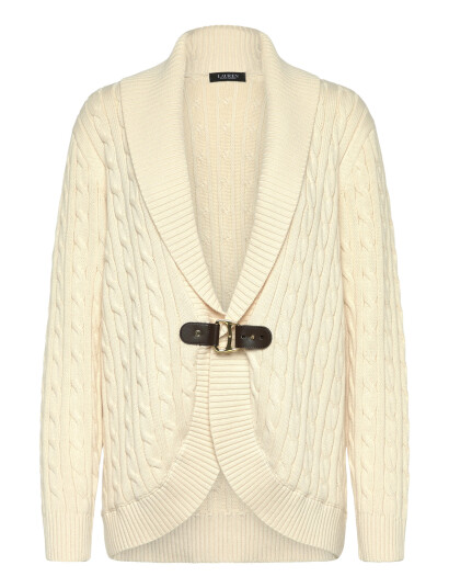 Lauren Women Buckle-Trim Cable Shawl-Collar Cardigan - Cream - 50-52