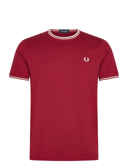 Fred Perry Twin Tipped T Shirt   Burgundy   S