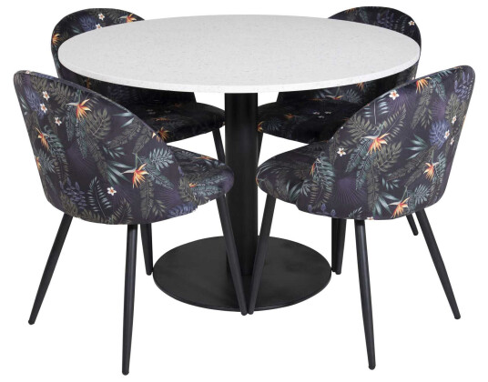 Venture Design Razzia & Velvet spisegruppe Hvit/flerfarget 4 st stoler & bord 106 cm