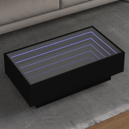 Salongbord med LED svart 90x50x30 cm konstruert tre 847519