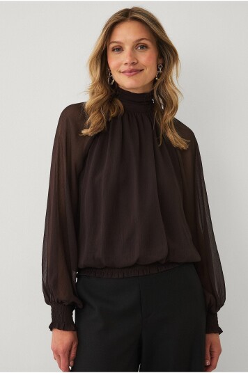 Ellos Collection Bluse med ballongeffekt Brun