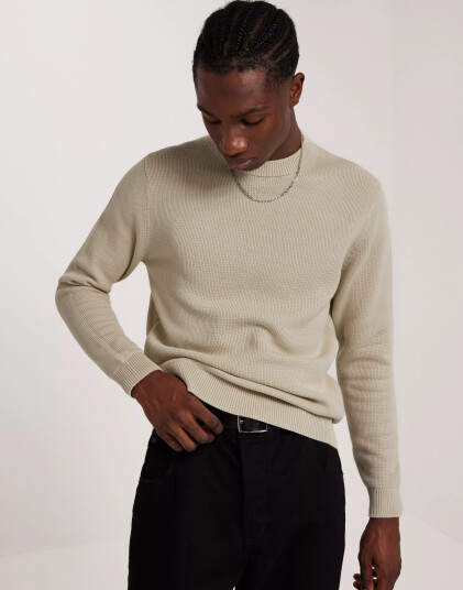 Selected Homme Slhdane Ls Knit Structure Crew Neck Strikkegensere Oatmeal