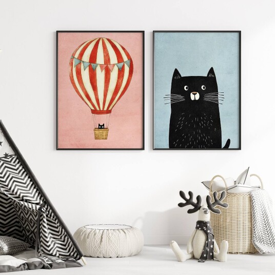 Plakat Katt og Luftballong / Sett av 2