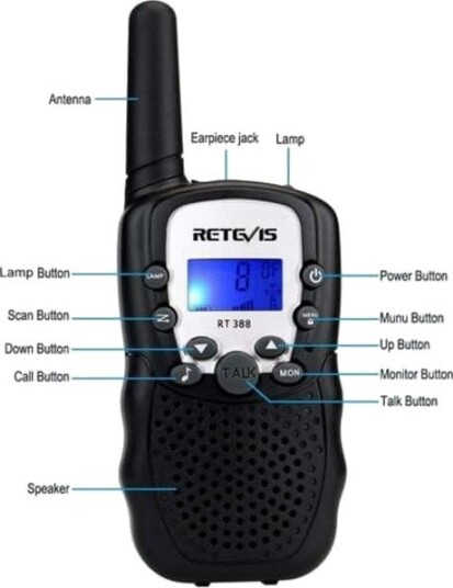 Retevis RT388 Walkie Talkie for Barn, Oppladbar Langdistanse Leketøysgave for 3–12 år Gamle Gutter, VOX Lommelykt, for Camping,