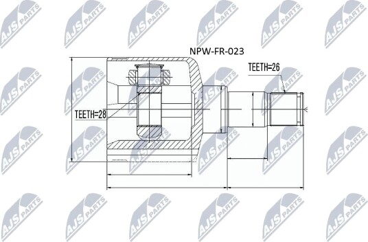 Nty Drivknute drivaksel NTY NPW FR 023 Nty Drivknute drivaksel NTY NPW FR 023
