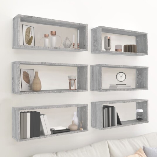 vidaXL Vegghyller kube 6 stk gr? sonoma 60x15x23 cm konstruert tre