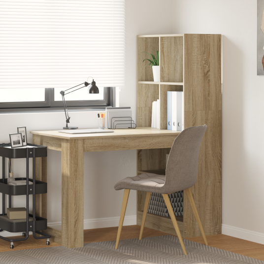  Skrivebord med hylle med lagring Sonoma eik 122 x 67 x 145 cm
