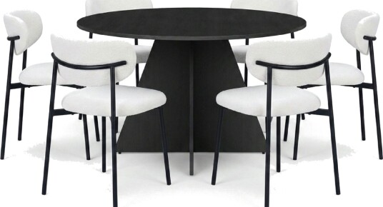 Vera spisegruppe rund 130 cm svart med 6 Lucy spisestoler   Svart